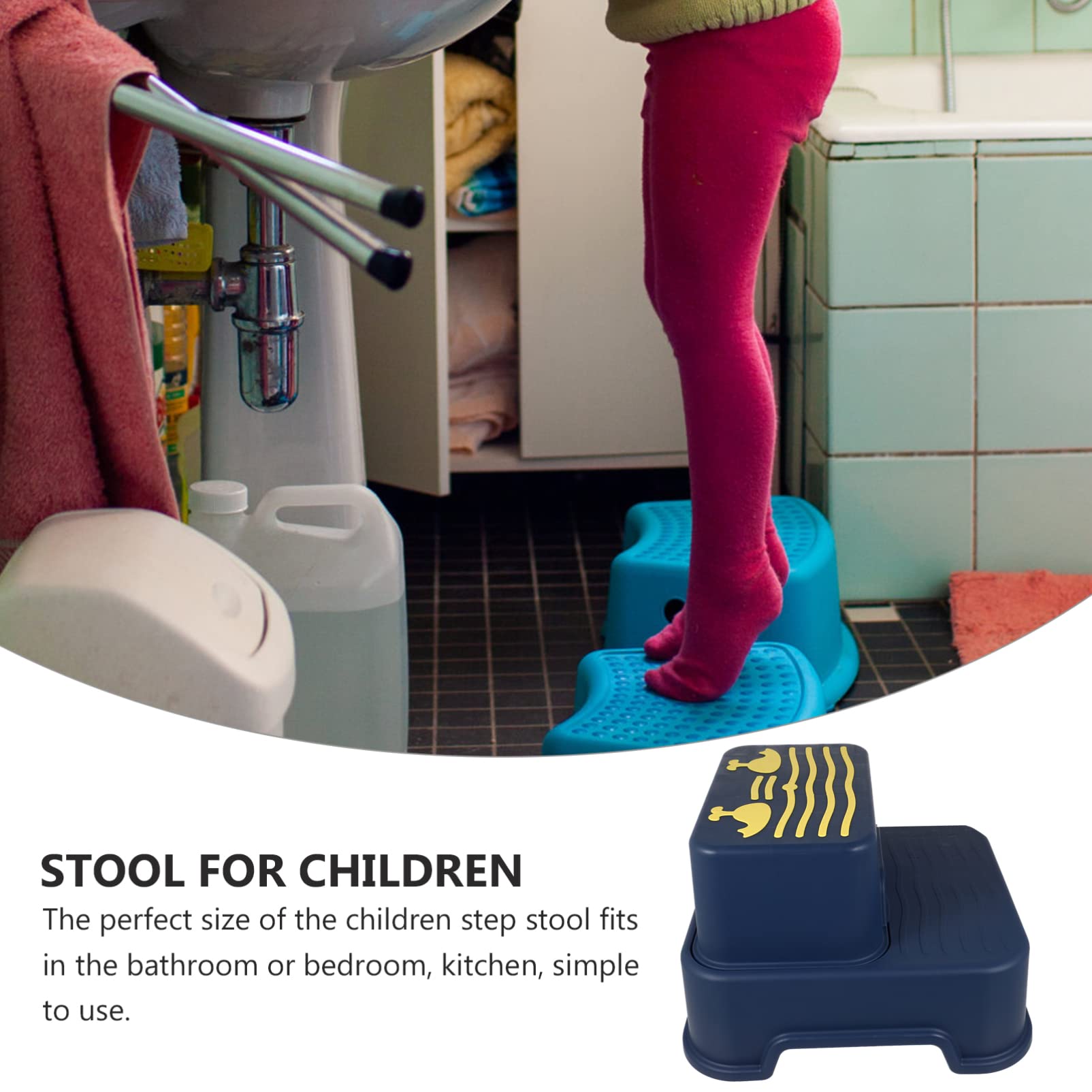 Sgabello Rialzato per Bambini a 2 Livelli in Plastica Blu | Pp Tpe, Bordi Lisci Anti-scivolo e Resistenti All’usura, per Piano Lavabo e Addestramento Vasino