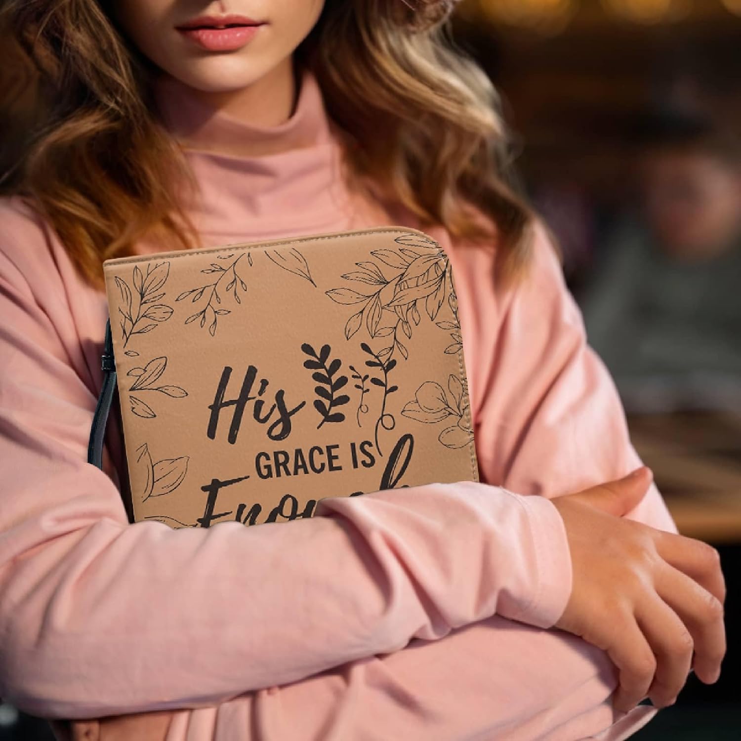 CRASPIRE Bible Cases Fit 10.2 x 7.4 x 1.5In with PU Bookmark Book Cover Books Sleeve Travelbook Protector Zippered Protective Case Detachable Wristlet Strap Covers Plant Pattern Gifts for Friend