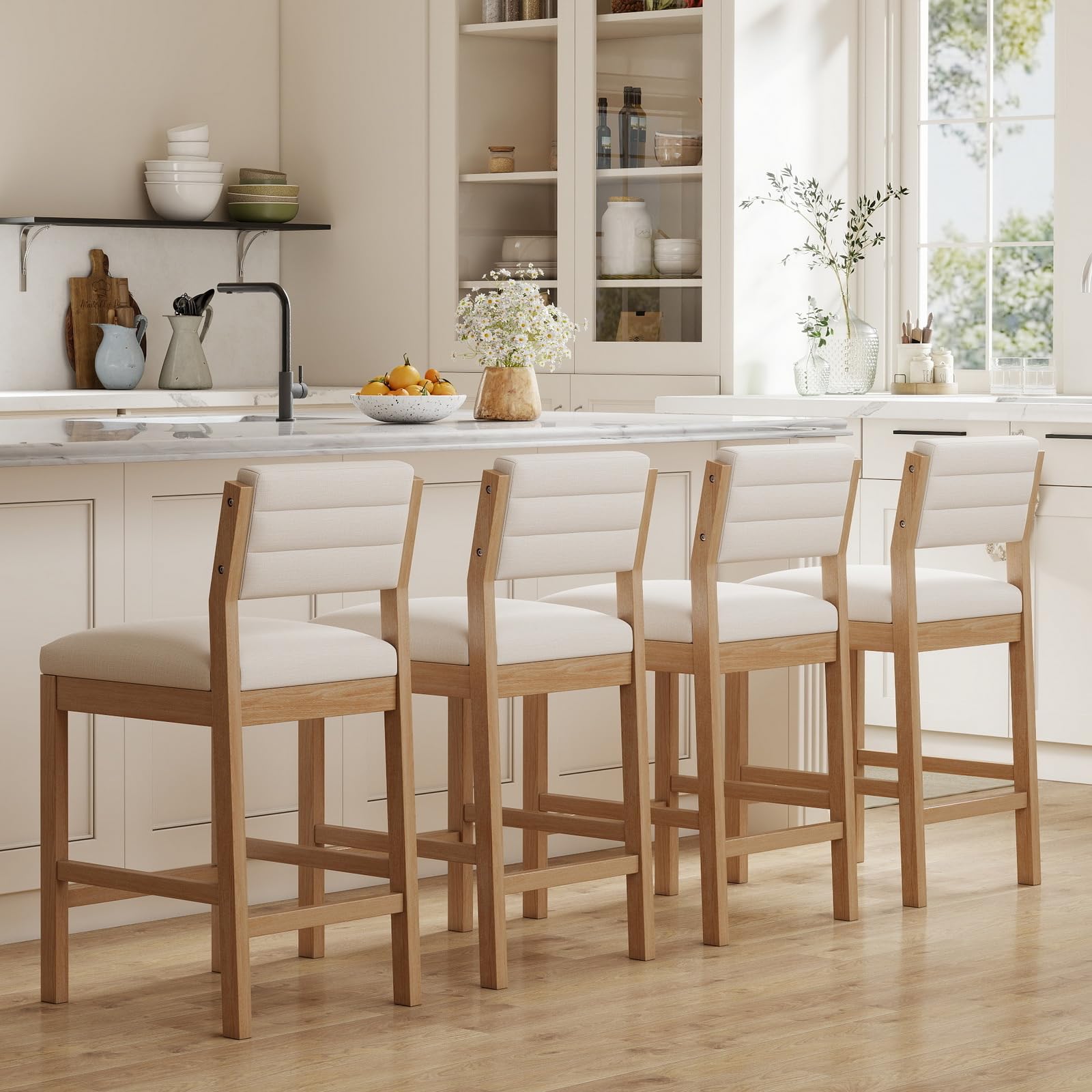 Amazon.com: BESTANO 26” Counter Height Bar Stools Set of 4 Linen