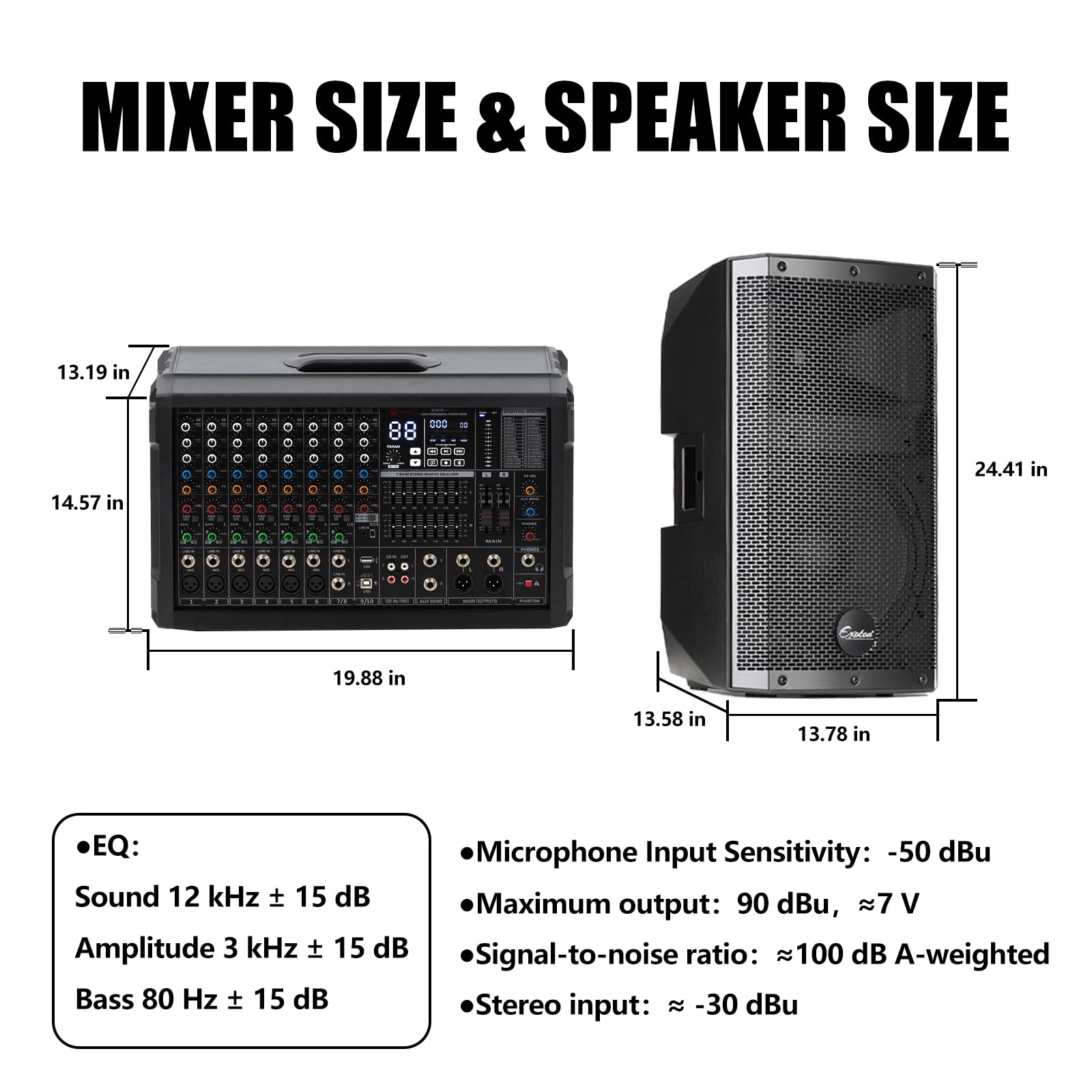 EXOTON MX-P12 PA System with 2x12 Speakers, 10-Channel Mixer & Mic |Professional High-Powered Bluetooth PA System for Weddings, Concerts, Large Parties
