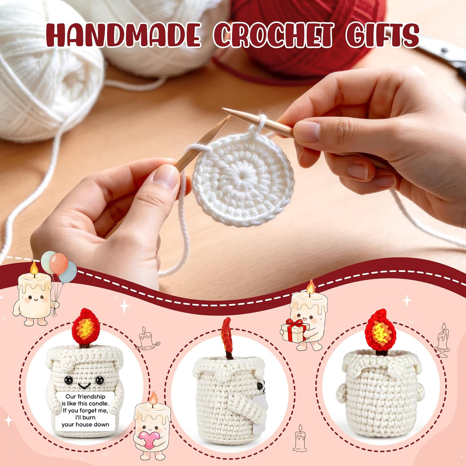 Mini Funny Best Friend Birthday Gifts for Women Men, Handmade Crochet Candle Decor, Sarcastic Friendship Present for Bestie Bestfriend Sister Brother, Cute Birthday Christmas Gag Dark Humor Gift