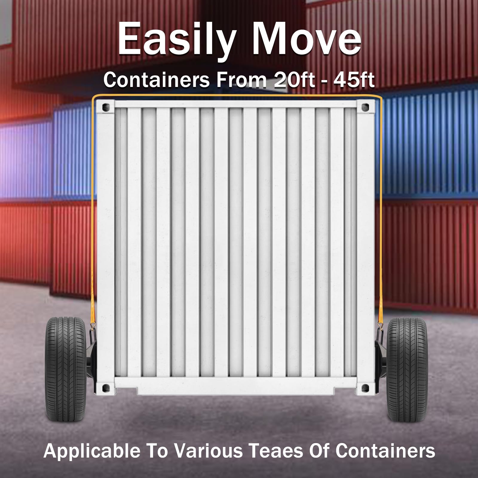Ruote per container da 2 pezzi a 8 fori, possono spostare container da 20 a 45 piedi con un peso di 9000 libbre, kit di ruote per container con gancio a J con cinghia a cricchetto (5)
