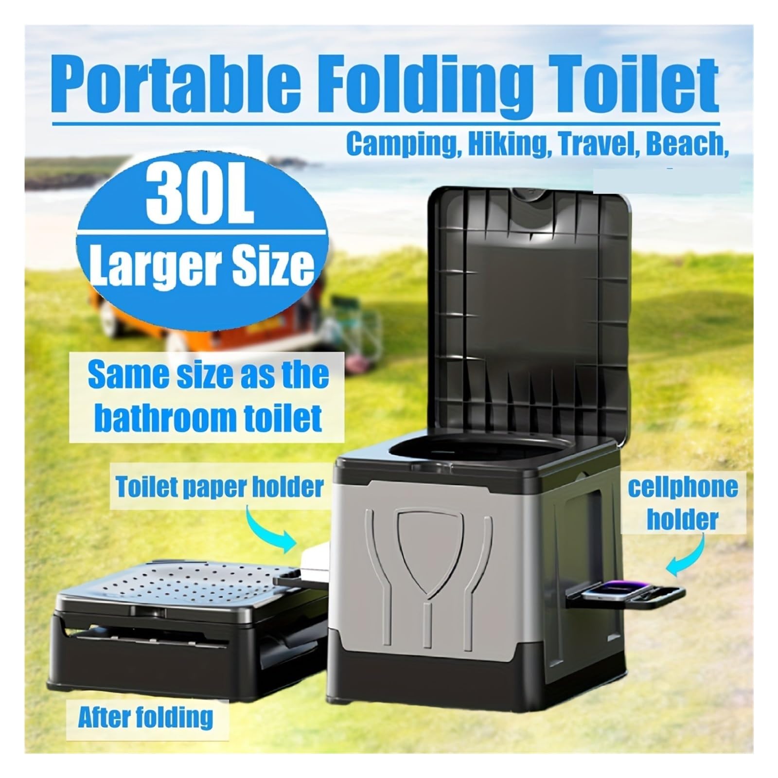 Inodoro Plegable Inodoro portátil Plegable Extragrande con Tapa: Ideal for Acampar, Hacer Senderismo, Viajar y navegar.