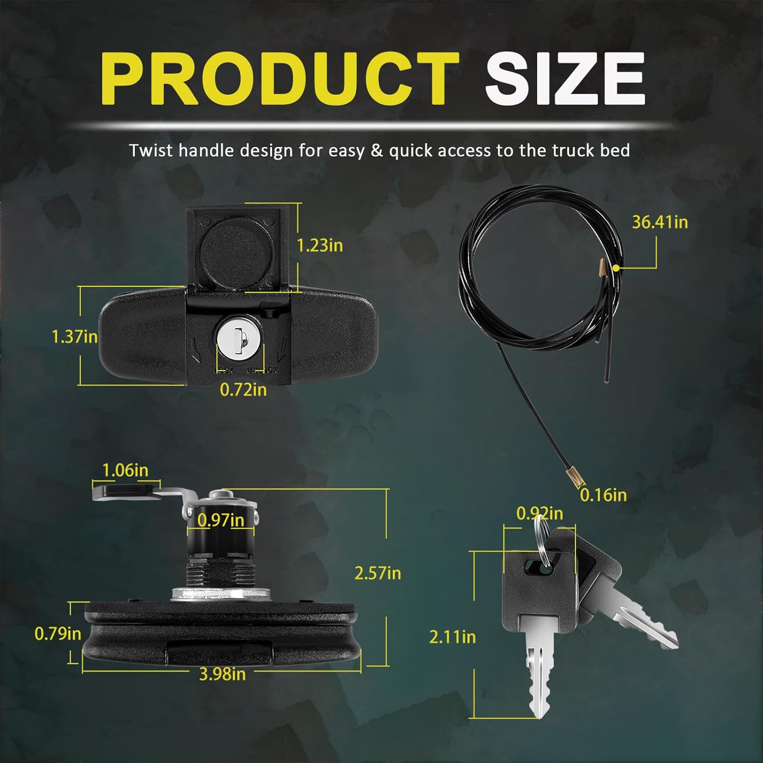 E-cowlboy Twist Handle Kit 113436-100XQ for Truck Toppers - Replace Push Button Handles -Fits Leer 100XQ/100XL/100XR/TSC700 Truck Cap - Black Finish - Includes Hardware & 2 Key