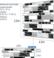 Vista 5 de 10 hojas de adhesivos de mármol blanco y negro autoadhesivos para loseta en muro, 12 x 12 pulgadas, para cocina y baño
