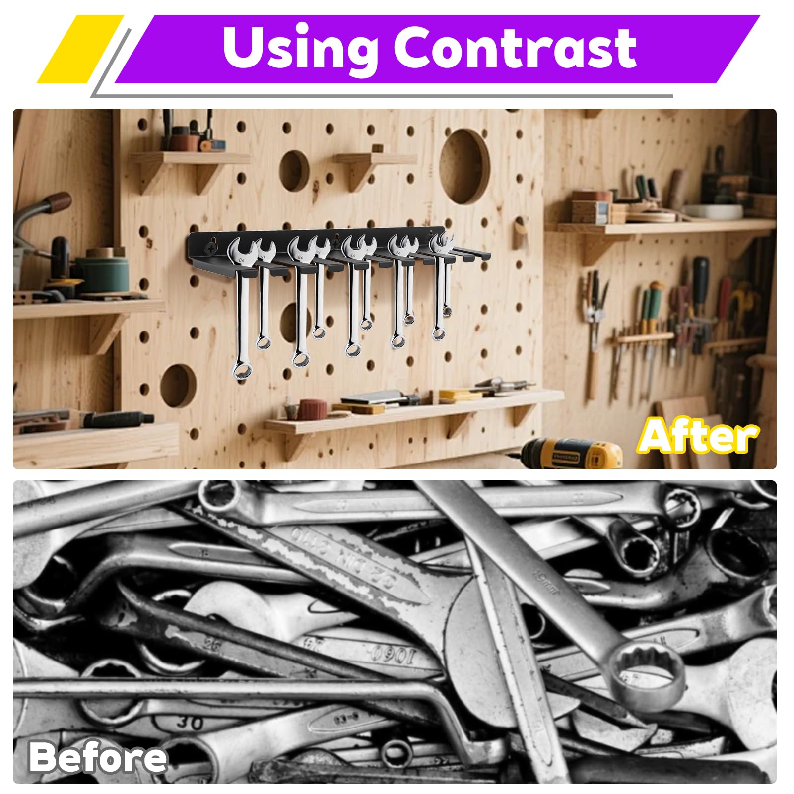 Supporto da Parete per Utensili in Acciaio al Carbonio con Viti e Tasselli, Parete Attrezzata Officina Porta Cacciaviti 35 cm per Garage, Magazzino, Officina e Banco Lavoro, Nero