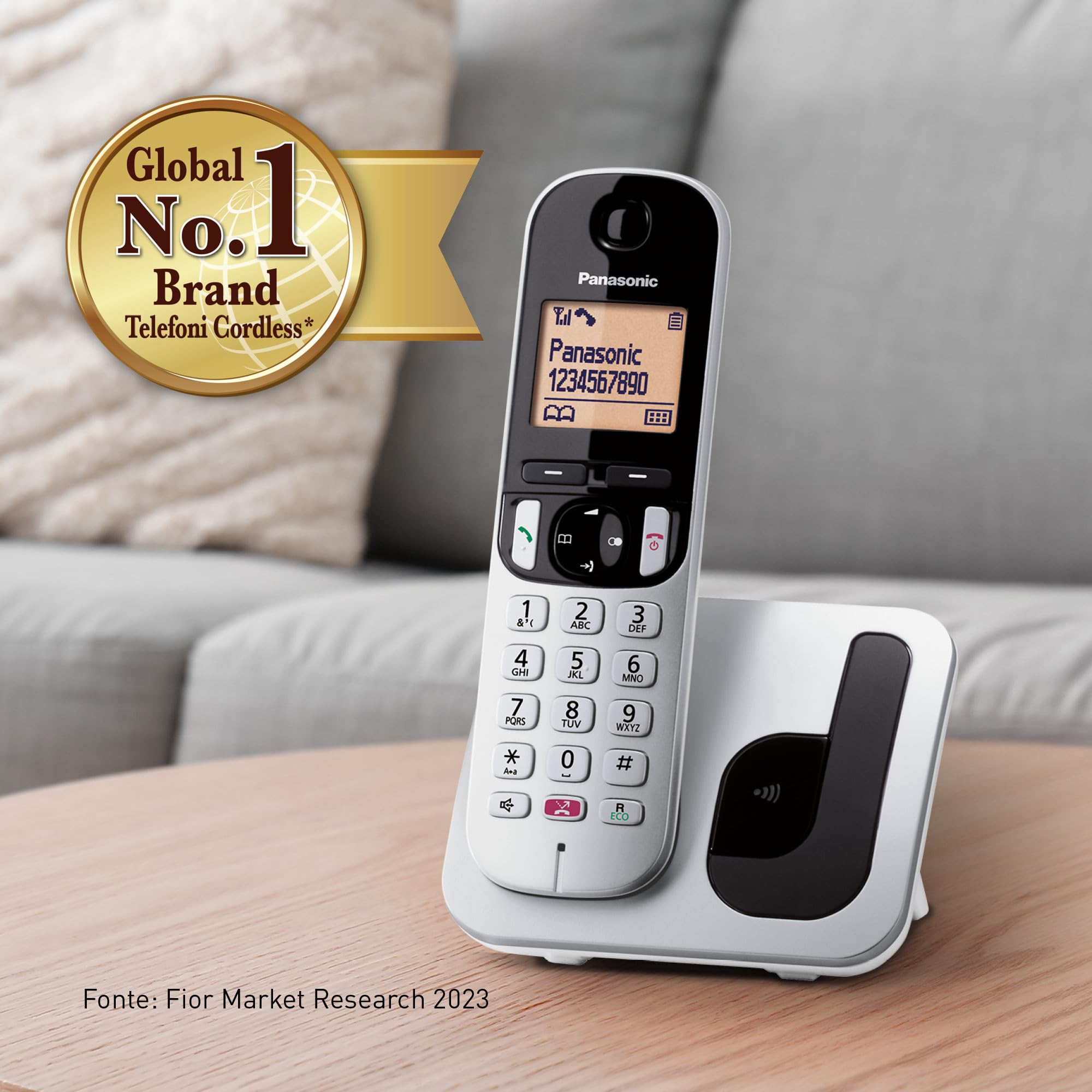 Panasonic KX-TGC250JTS Telefono Cordless Digitale, Unità Base e Ricevitore Singolo, ID Chiamante, Blocco Chiamate Indesiderate, Vivavoce, Modalità Eco One Touch, Sveglia Evoluta, Display LCD, Argento