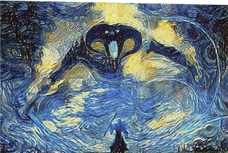 Balrog Vs Gandalf Starry Night Lord Of The Ring Van Gogh Canvas Art Poster And Wall Art Picture Print Modern Family Bedroom Decor Posters 16x24inch(40x60cm)