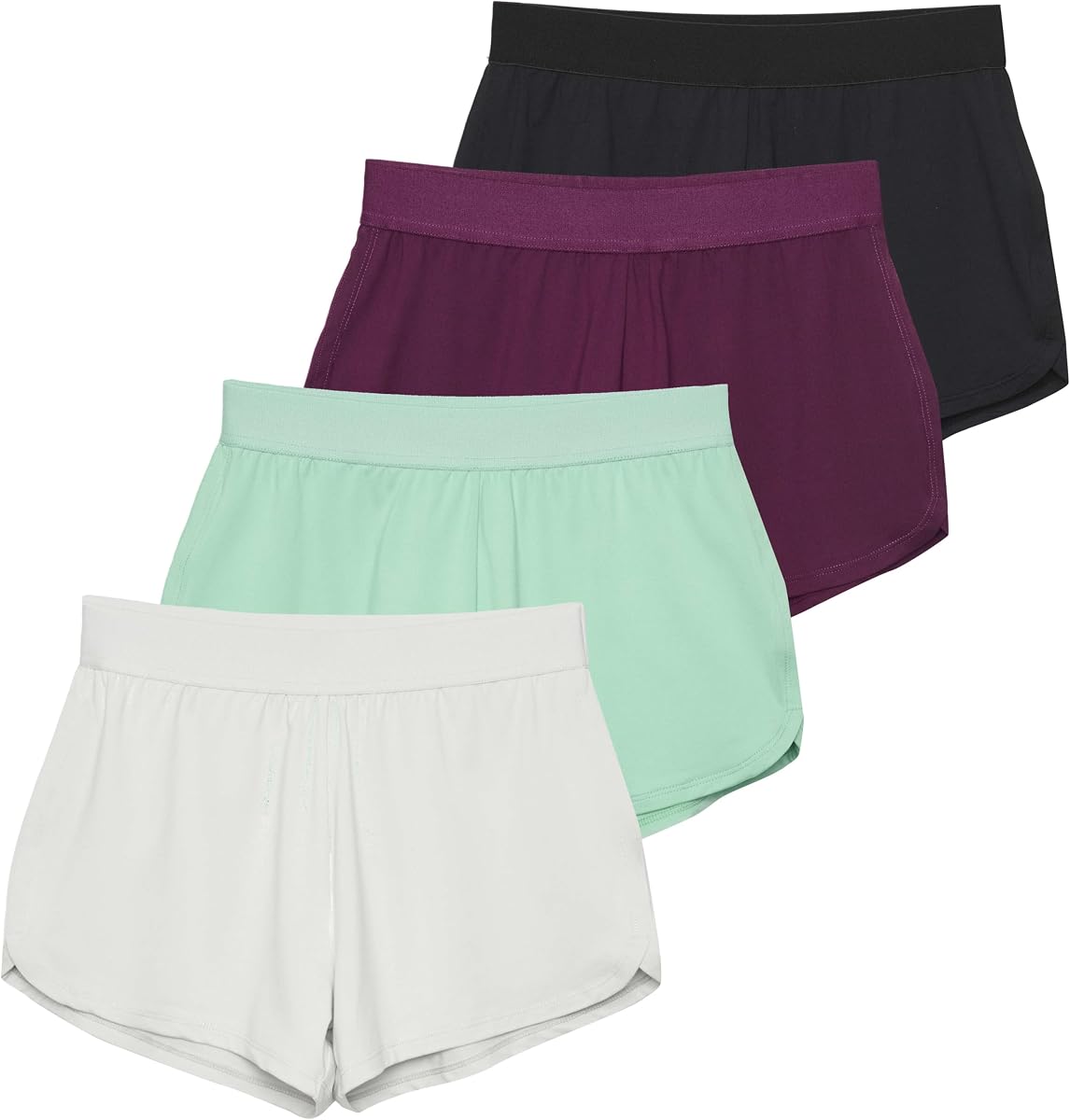 Real Essentials 4 Pack: Girls' Dry-Fit Shorts | Running Athletic Basketball Gym Sports Wear for Kids & Teens (4-18)
