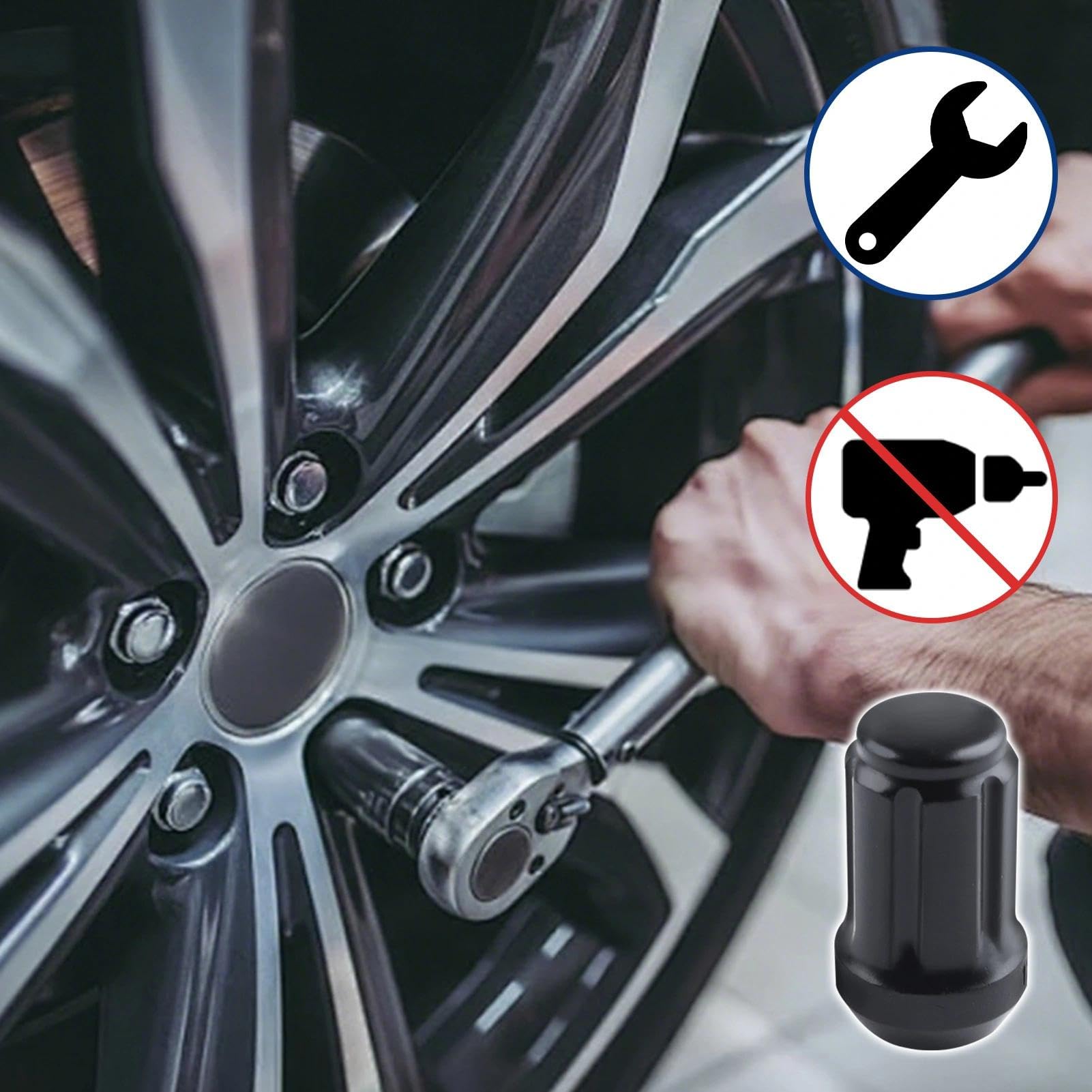 LEONTOOL 20pc M12x1.5 Lug Muttern-Ersatz für Aftermarket-Rad, 1.38" hoch konischen Sitz 60° schwarz 6 Spline geschlossen Ende Lug Mutter mit Steckschlüssel