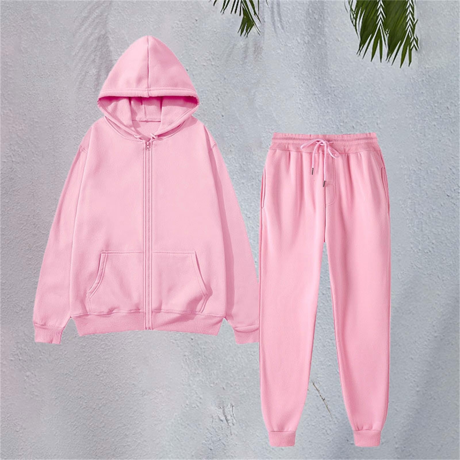 Generisch Tuta da allenamento da donna, in tinta unita, elasticizzata, morbida, comoda, con cappuccio e coulisse, da jogging, 2 pezzi, per attività all'aria aperta, allenamento Activewear, S-3Xl