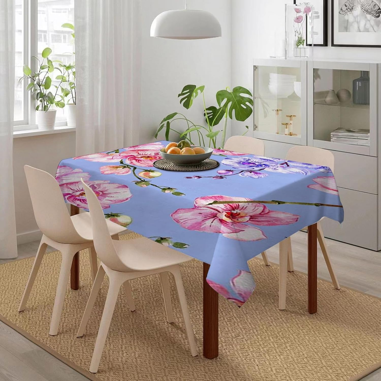 Mantel Mesa Rectangular Flores Rosas, Manteles Antimanchas Escena de Jardín, 3D Impresión Mantel Impermeable Lavable para Cocina Salón Comedor, 140x300 cm Q.P960