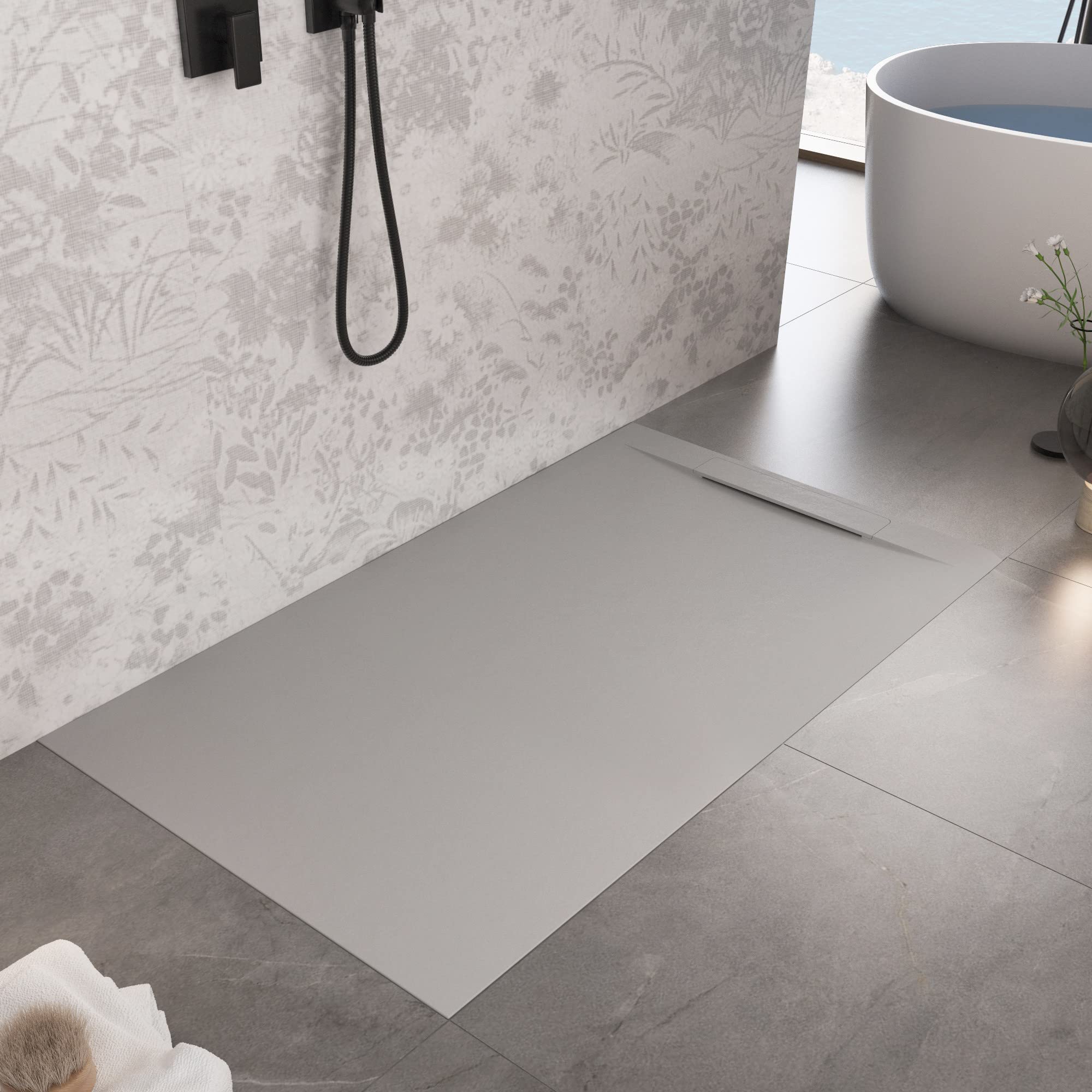 Receveur de douche design Vincent gris clair effet pierre, 120 x 90 cm