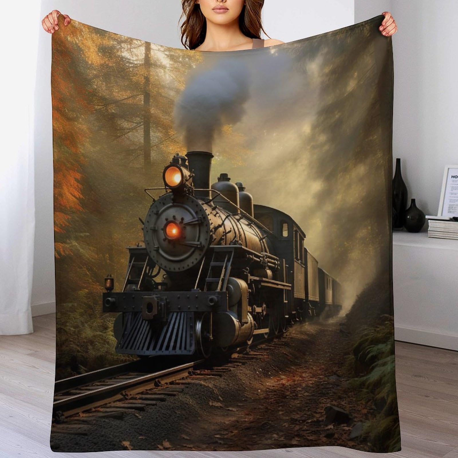 Couverture train à vapeur flannel douce plaid canapé chaud toutes saisons