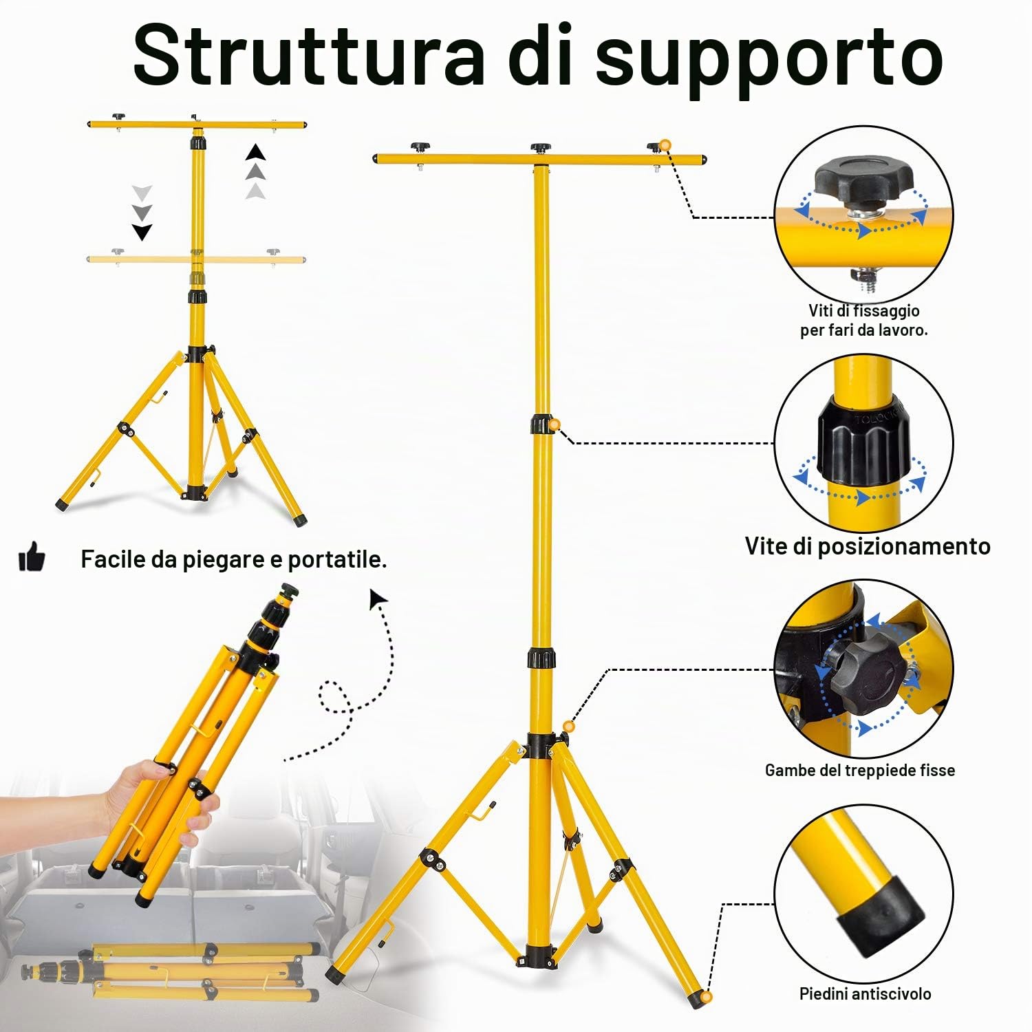 UISEBRT Faro da Lavoro a LED 2*200W Bianco Freddo con Treppiede - Proiettore da Lavoro a LED impermeabile IP66 per uso Interno ed esterno - Campo Sportivo, Cantiere (2*200W Bianco Freddo + Treppiede)
