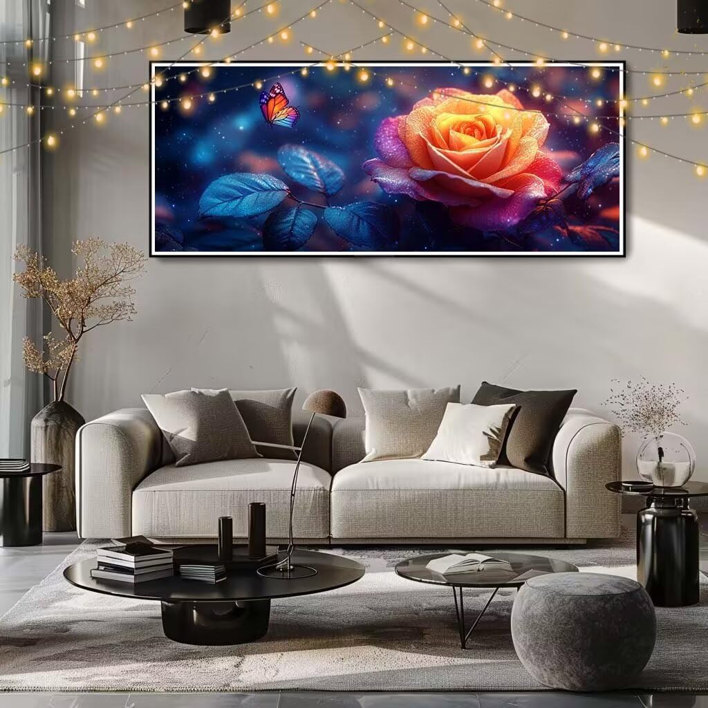 Zestaw do malowania diamentami 5D, róża, niebieski motyl, obraz do malowania diamentami dla dorosłych (80 x 200 cm), "zrób to sam", haft diamentowy według liczb, obraz do dekoracji ściennej 8E-4063