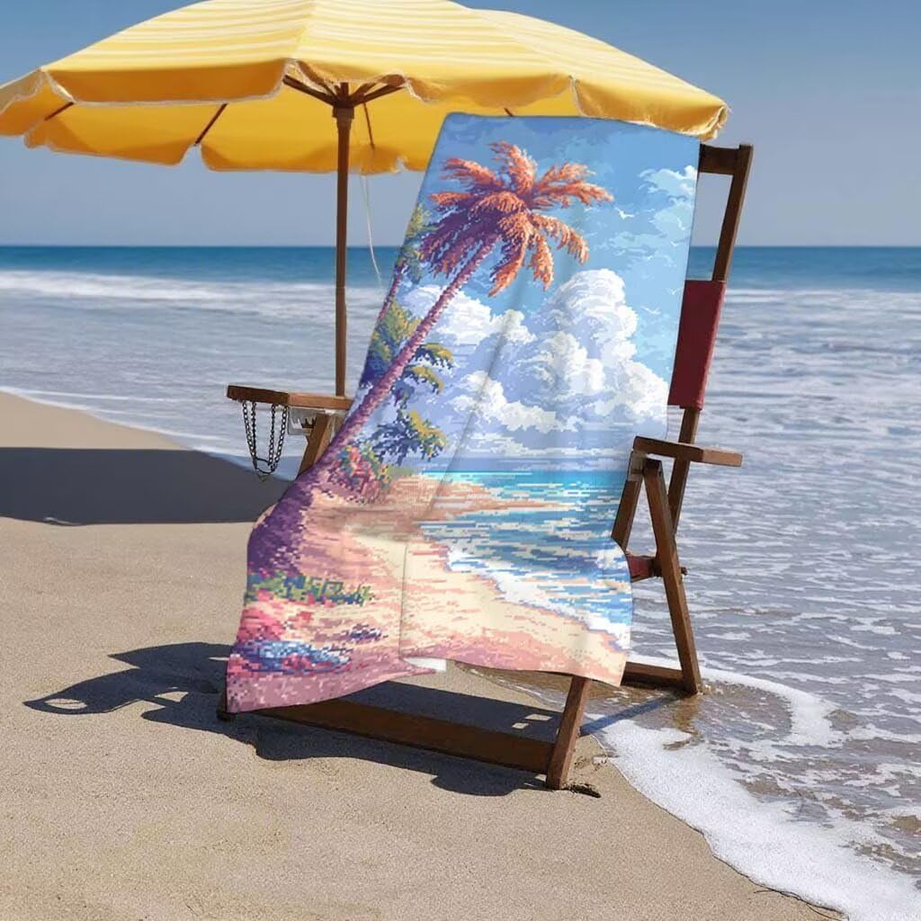 Toalla de Playa Grande 220x100cm/35x70cm, Juego de 2 Toalla Microfibra XXL de Antiarena, Toallas Playa Suave Ligera, Absorbente Secado Rápido, Beach Towel Viaje, Regalo Mujer Hombre (Paisaje) G-16