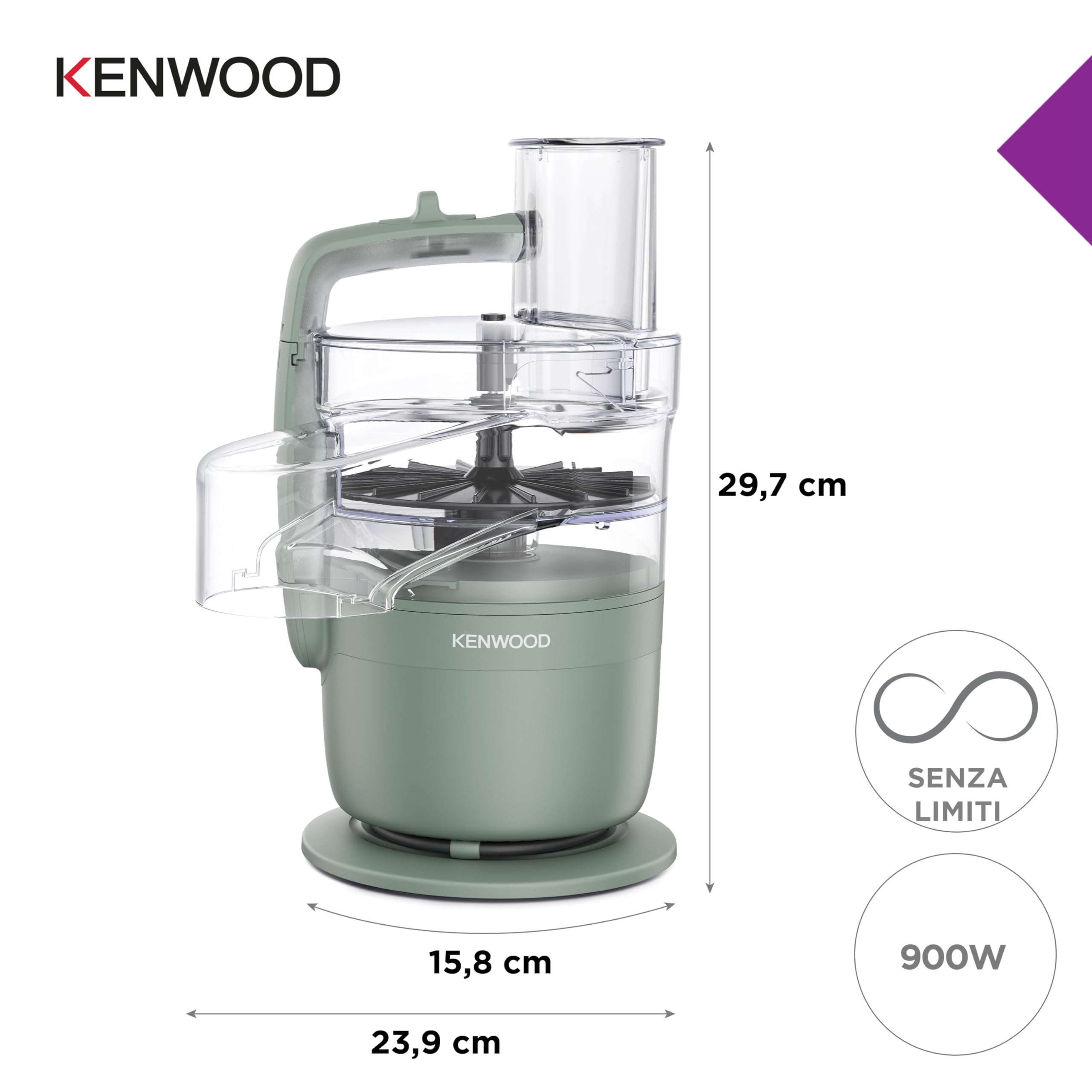 Kenwood MultiPro Compact – Robot da Cucina Multifunzione con Express Serve, Lama in Acciaio Inox, Dischi Affetta e Grattugia, Funzione Pulse, Verde Eucalipto (FDP23.140GR)