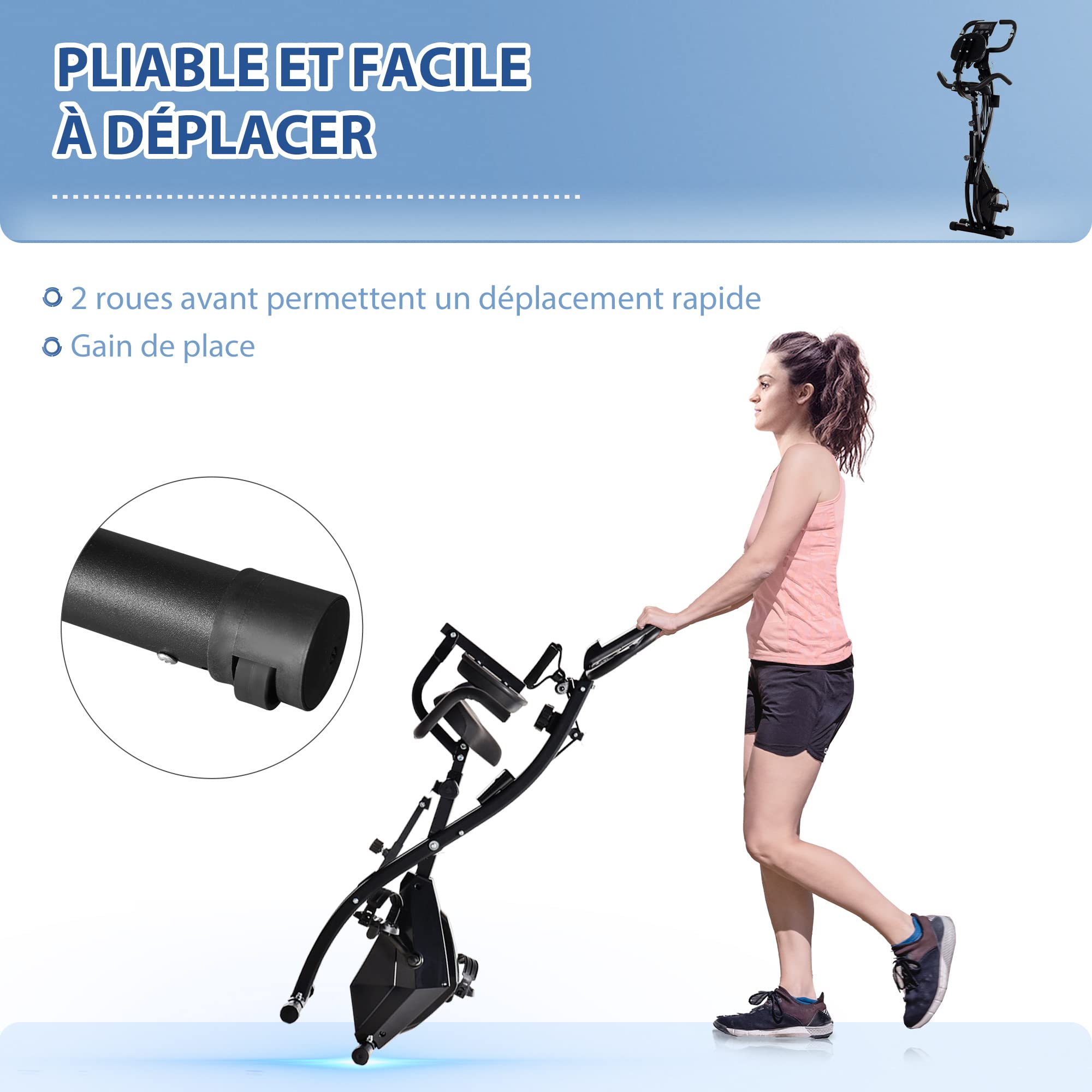 HOMCOM Składany rower treningowy, rower treningowy, domowy czas dla dorosłych, 8 poziomów oporu magnetycznego, ręczny czujnik pulsu, wielofunkcyjny wyświetlacz LCD, regulowane siodełko, stal