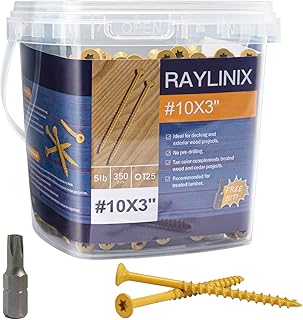 350pcs 3 Inch Deck Screws, #10 Wood Screws with Torx 25 Driver Bit - Rust Resistant Fence, Drywall & Deckmate Screws, Long Exterior Wood Screws for Outdoor Projects