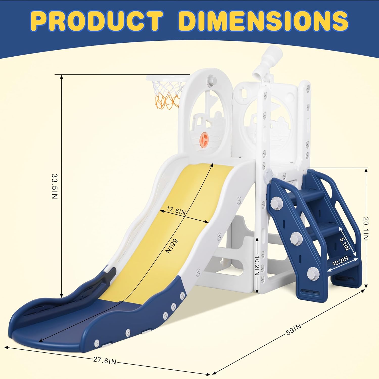 6 in 1 Toddler Playset Toddler Slide and Climber Playset, L-Shaped Kids Slide with Basketball Hoop, Telescope & Storage, Sturdy Indoor Outdoor Playground, for Boys Girls 1-3+