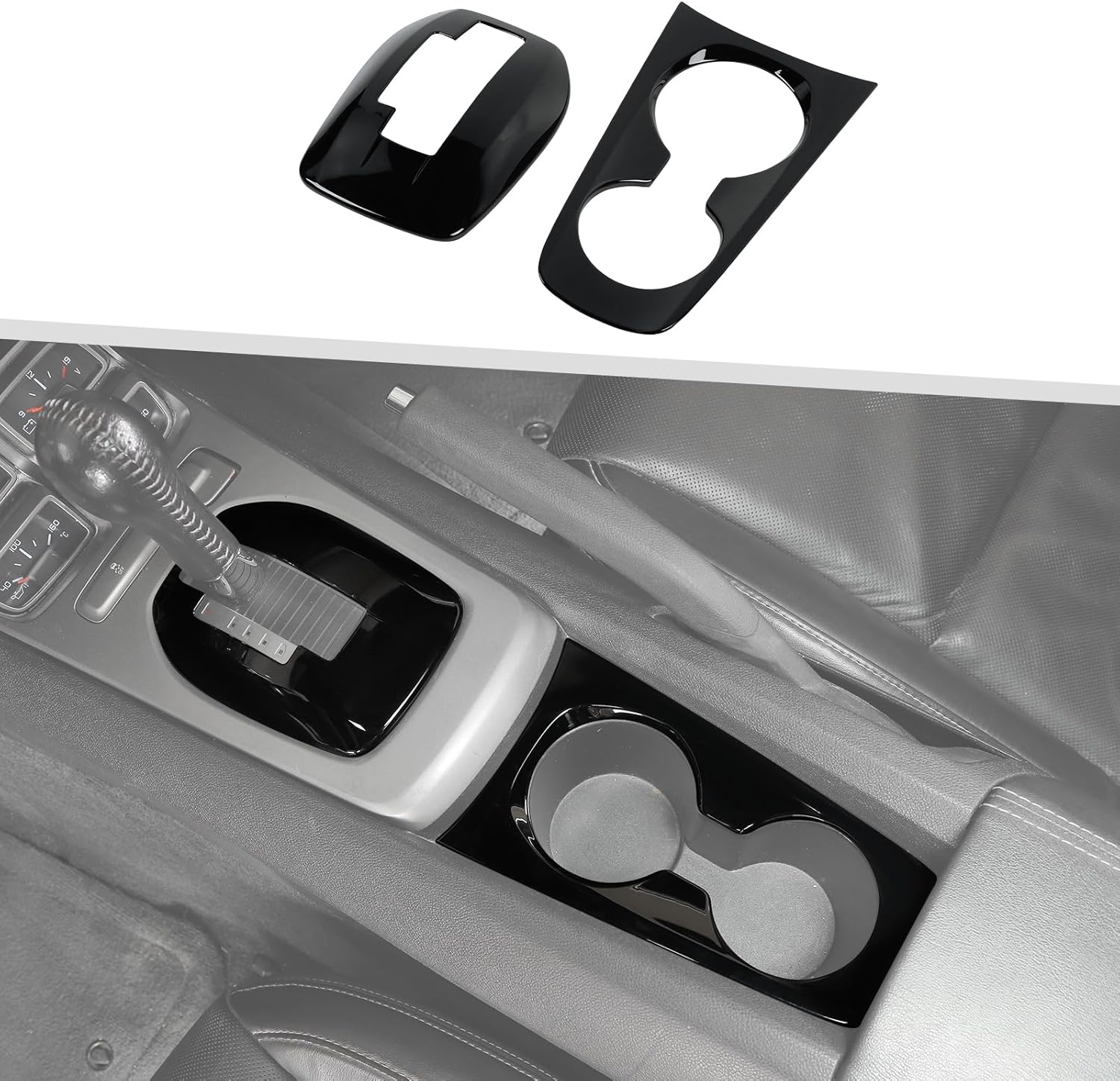 Jimen Compatible with 2010-2015 Chevrolet Camaro, 2PCS Gear Shift & Cup Holder Panel Cover Trim (Black)