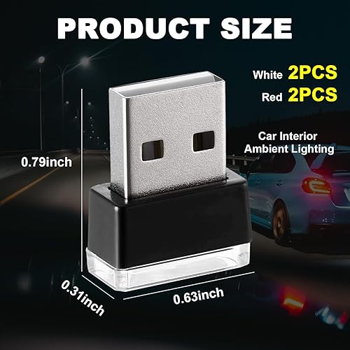 Miniatura 2 de Ziciner 4 lámparas LED USB para el interior del automóvil, mini luz nocturna LED portátil, kit de iluminación ambiental de interfaz USB enchufable,