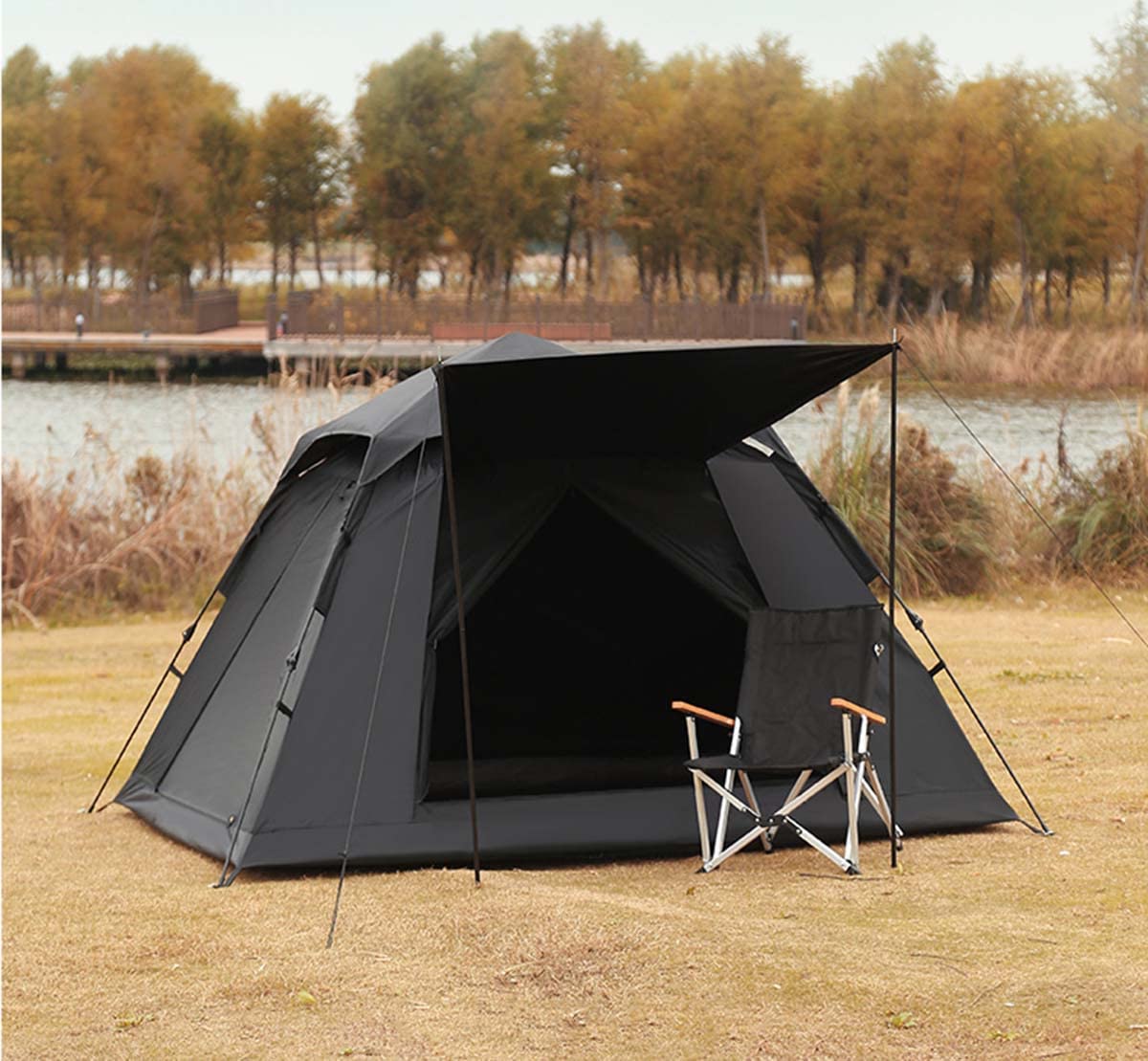 Tienda Blackout Automática 3-5 Personas Tienda de Acampada Familiar,Tienda de Acampada al Aire Libre para Playa y Senderismo,Negro,240 * 240 * 155cm