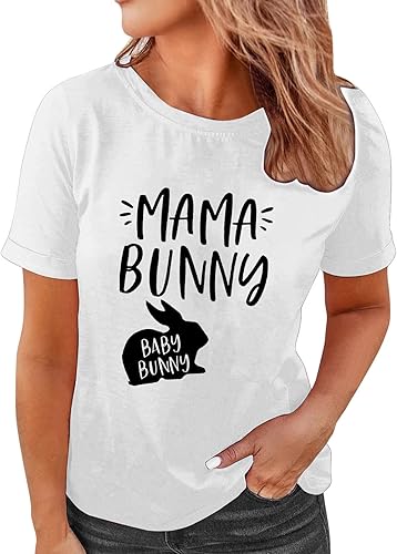 Camisetas de Pascua para mujer, camisa de Pascua para mujer, camiseta divertida de conejo, camiseta gráfica de conejo, camiseta casual de manga