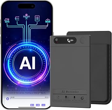 AI Smart Voice Recorder, 64GB 1000+ Hours Audio Recorder with Fast AI Transcription, Summaries, Mind Map, Q&A, Data Safe, Ultra-Thin, Magnetic Case, for Meetings, Calls, Lectures, Matte Grey