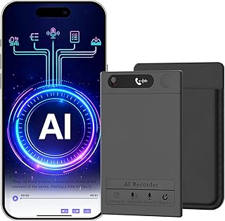 AI Smart Voice Recorder, 64GB 1000+ Hours Audio Recorder with Fast AI Transcription, Summaries, Mind Map, Q&A, Data Safe, Ultra-Thin, Magnetic Case, for Meetings, Calls, Lectures, Matte Grey