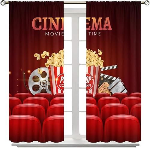 Miniatura 8 de Cortinas opacas con temática de cine, diseño de palomitas de maíz, con estampado de bebidas, cortinas decorativas para dormitorio, sala de estar,