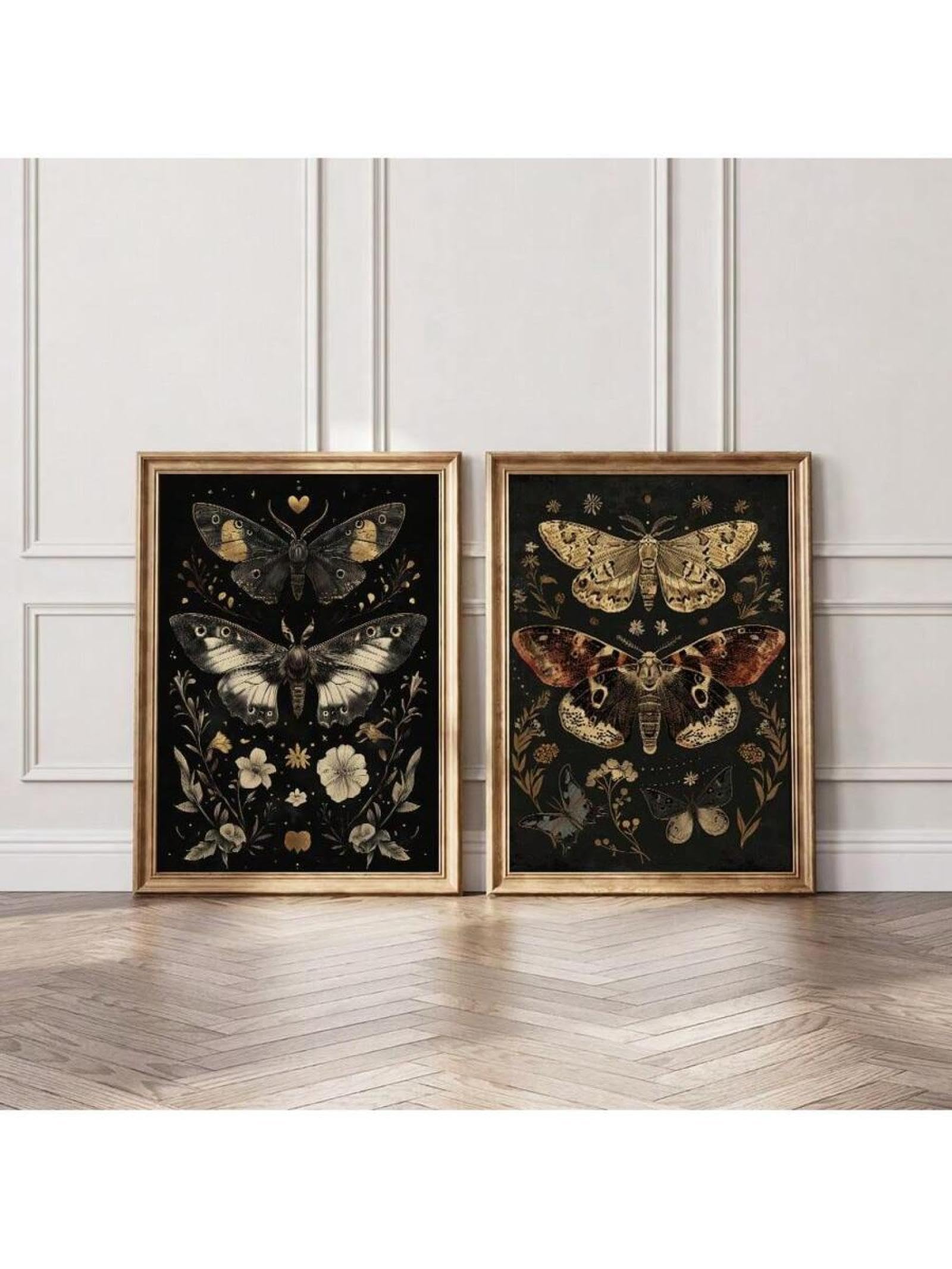 lianyibo Poster di arte botanica e floreale in stile gotico con farfalle e tarme, stile bohémien scuro accademico, stampa su tela, 70 x 100 cm, senza cornice