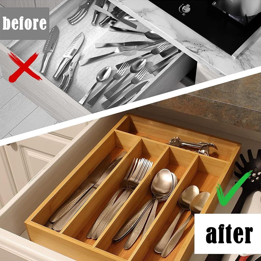 Besteck-Organizer aus Holz mit 5 Fächern und Regal