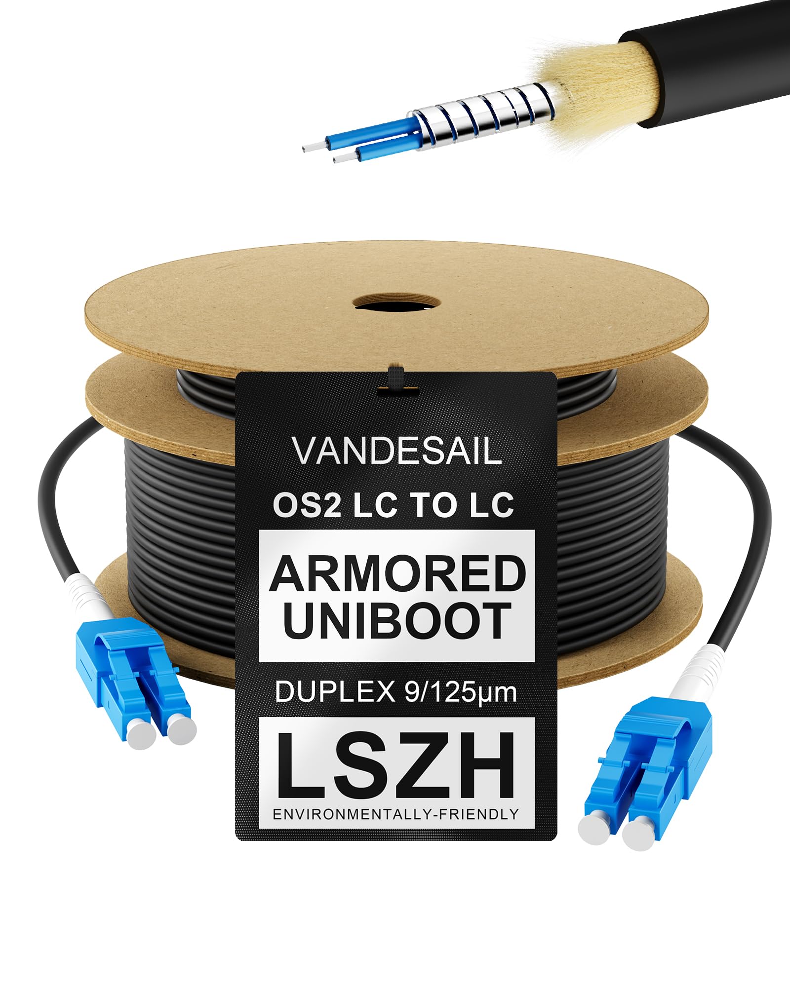 VANDESAIL 90M Uniboot LC to LC Single Mode Fiber Patch Cable，OS2 Outdoor Fiber Optic Cable Duplex 1G/10GB LC-LC Fiber Jumper SMF Patch Cord 295FT