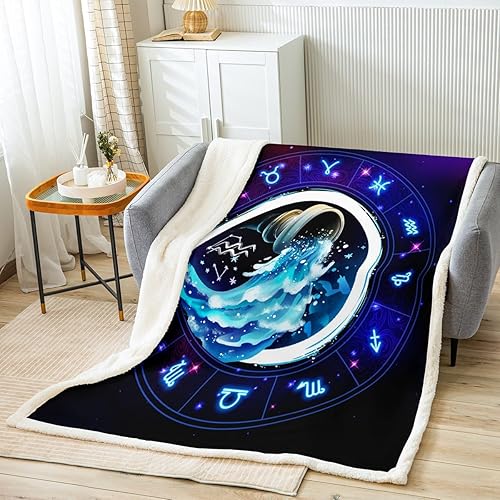 Miniatura 12 de Manfei Aries - Manta de cama de 12 constelaciones para niños y niñas, decoración de habitación, manta del zodiaco de astrología occidental para Gris