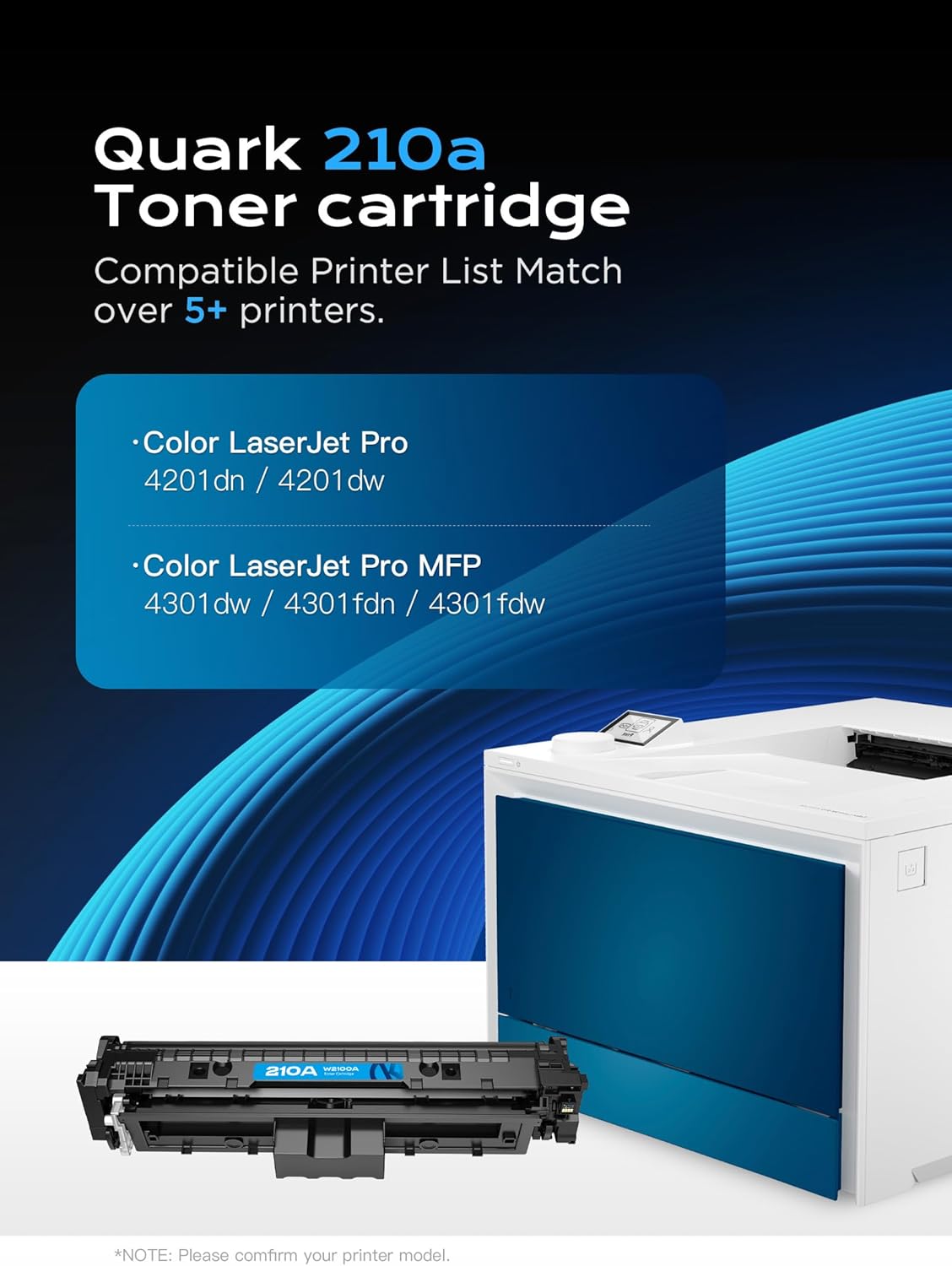 210A Toner Cartridges 4 Pack Color Pro MFP 4301fdw Compatible with HP 210A 210X W2100A for Color Pro MFP 4301fdw 4301fdn Pro 4201dw 4201dn Printers (with Chip, Bk/C/M/Y)