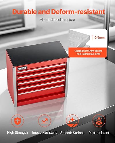 Miniatura 6 de VEVOR Caja de herramientas de metal, 8.6 pulgadas, caja de herramientas de metal portátil con 5 cajones, pequeña caja de herramientas con forros de