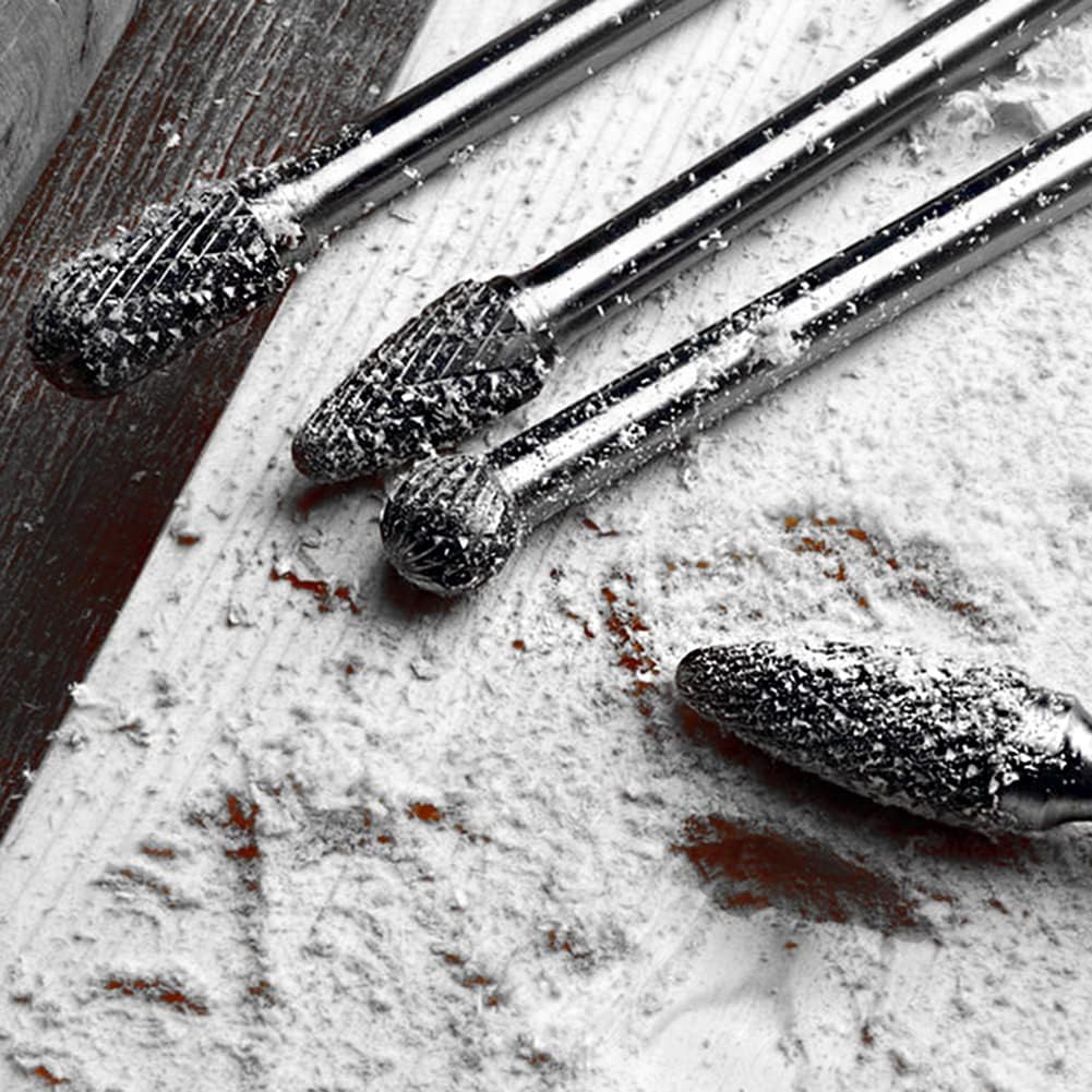 Treki 4 Stück Lang Hartmetall Frässtifte mit 6mm Schaft Hartmetallfräser Fräsaufsatz für Bohrmaschine, Wolframstahl Fräser Bits Holzschnitzerei Bohrer Set für Holzarbeitung, Metallfräser Holzfräser