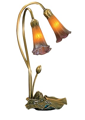 Meyda Tiffany 13008 Pond Lily 2 Light Accent Lamp, 16" H, Amber/Purple