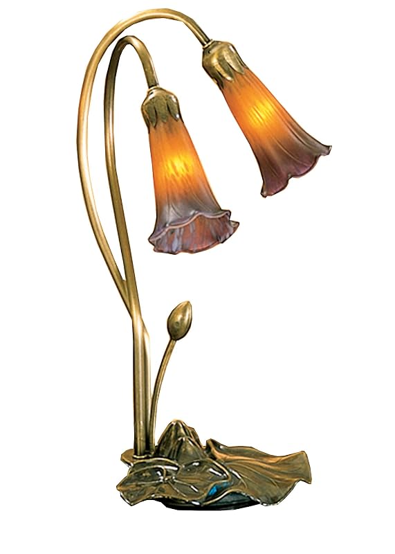 Meyda Tiffany 13008 Pond Lily 2 Light Accent Lamp, 16" H, Amber/Purple