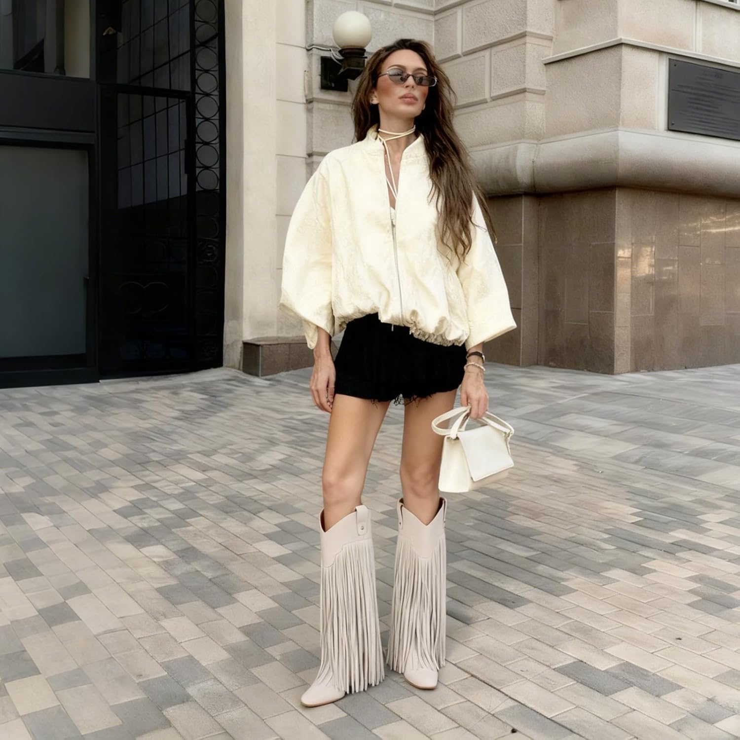 Mattiventon Knee High Boots for Women Fashion Fringe Boots with Square Toe Chunky Heel Pull On Suede Tall Boot for Party Dating - Image 2