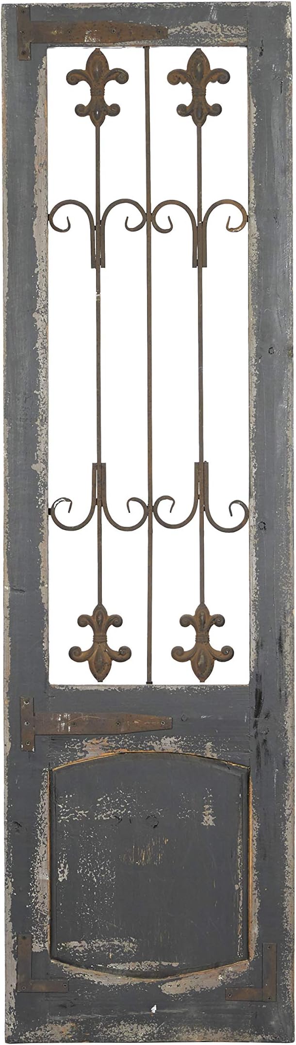 Deco 79Wood Scroll Home Wall Decor Distressed Door Inspired Ornamental Wall Sculpture with Metal Wire Details, Wall Art 16" x 1" x 57", Brown