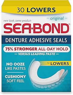 Sea Bond Secure Denture Adhesive Seals Lowers Original, Zinc Free, All Day Hold, Mess Free, 30 Count