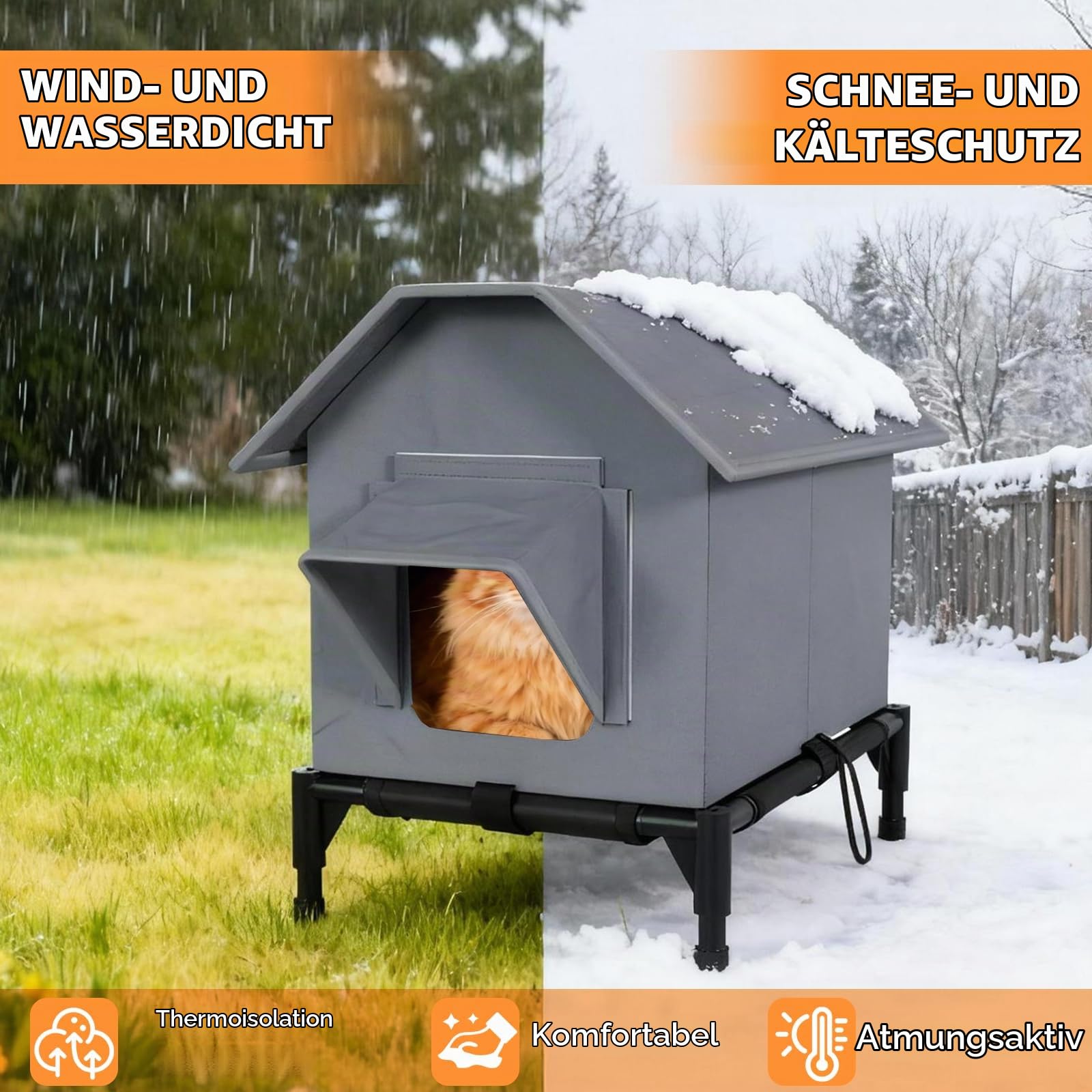 katzenhaus Outdoor Winterfest, katzenhöhle für draußen mit erhöhtem Boden, kälte- und wasserfest, isoliert und wasserdicht für Wärme, isoliertes katzenhaus Outdoor Winterfest.