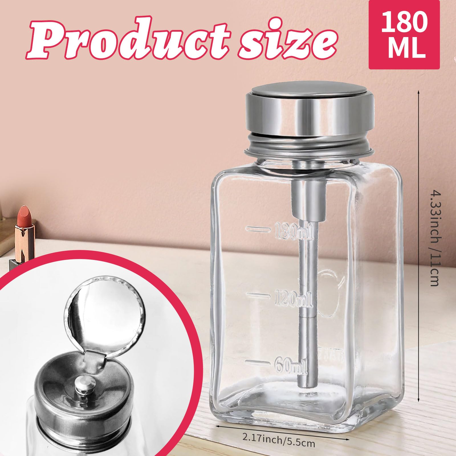 2 botellas dispensadoras transparentes de 180 ml