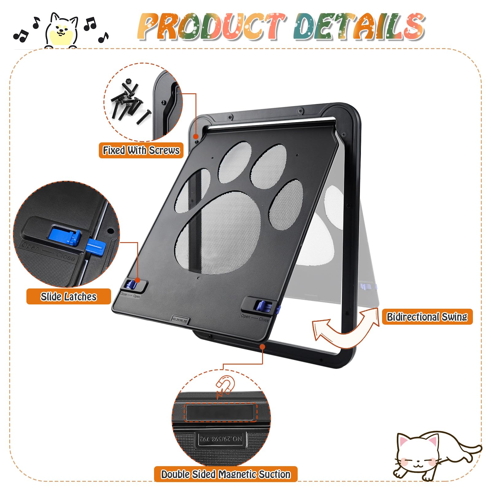 Gattaiola Porta per Gatti Cani Domestici Zanzariera Porticina per Cane Animali 24 x 29 cm Sportello Porte per Gatti Facile da Installare Lackable Porta Schermo Basculante per Gatto Piccolo Cane