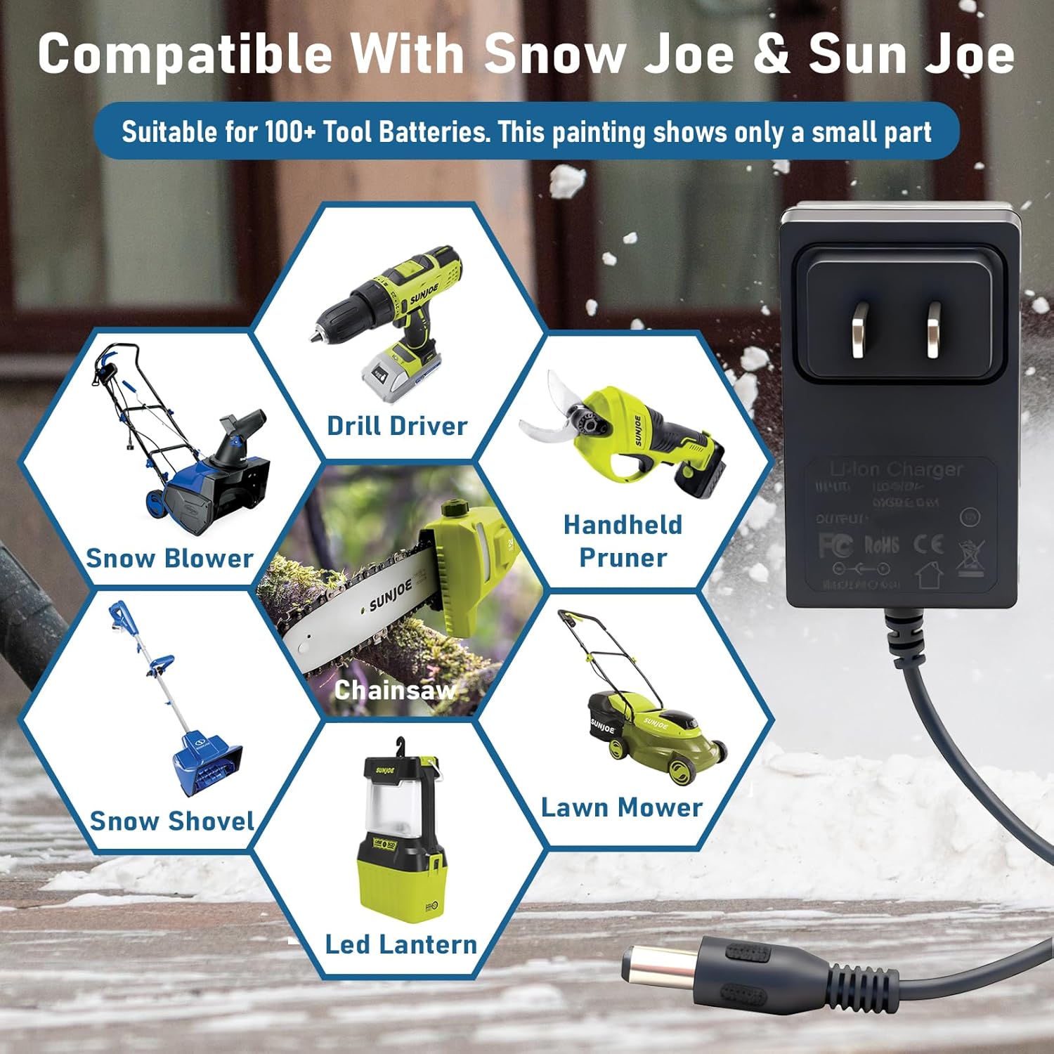 24V Quick Adapter Charger for Snow Joe&Sun Joe 24V Lithium Ion Battery,24VCHRG-QC iON+ Charger for Models iBAT24 &24BAT Series Batteries,iBAT24-LT,iBAT24-XR,24VBAT-LTE, 24VBAT-XR Power Supply Cord PSU - Image 4