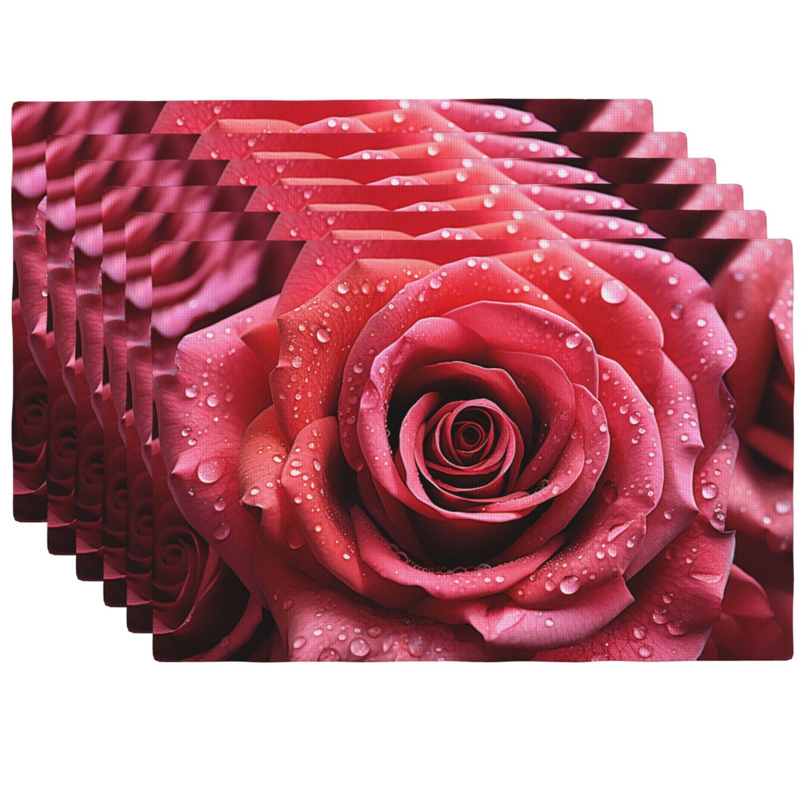 Set de table en lin motif rose 45x30 cm lavable et résistant à la chaleur