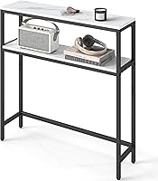 VASAGLE 2-Tier Narrow Console Table, Marble White & Ink Black, 7.9x31.5x31.5in Entryway Sofa Table ULNT130W59V1